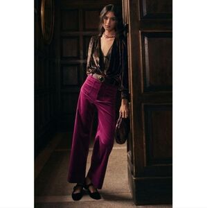 Anthropologie, Maeve The Colette Wide Leg Cropped Corduroy Pant, Deep Purple, 30